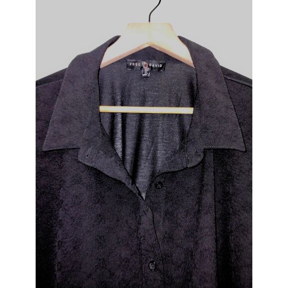 Women's Fred David Black Textured Short-Sleeved Button-Down Tie-Up Blouse -Sz 2X - Picture 2 of 6